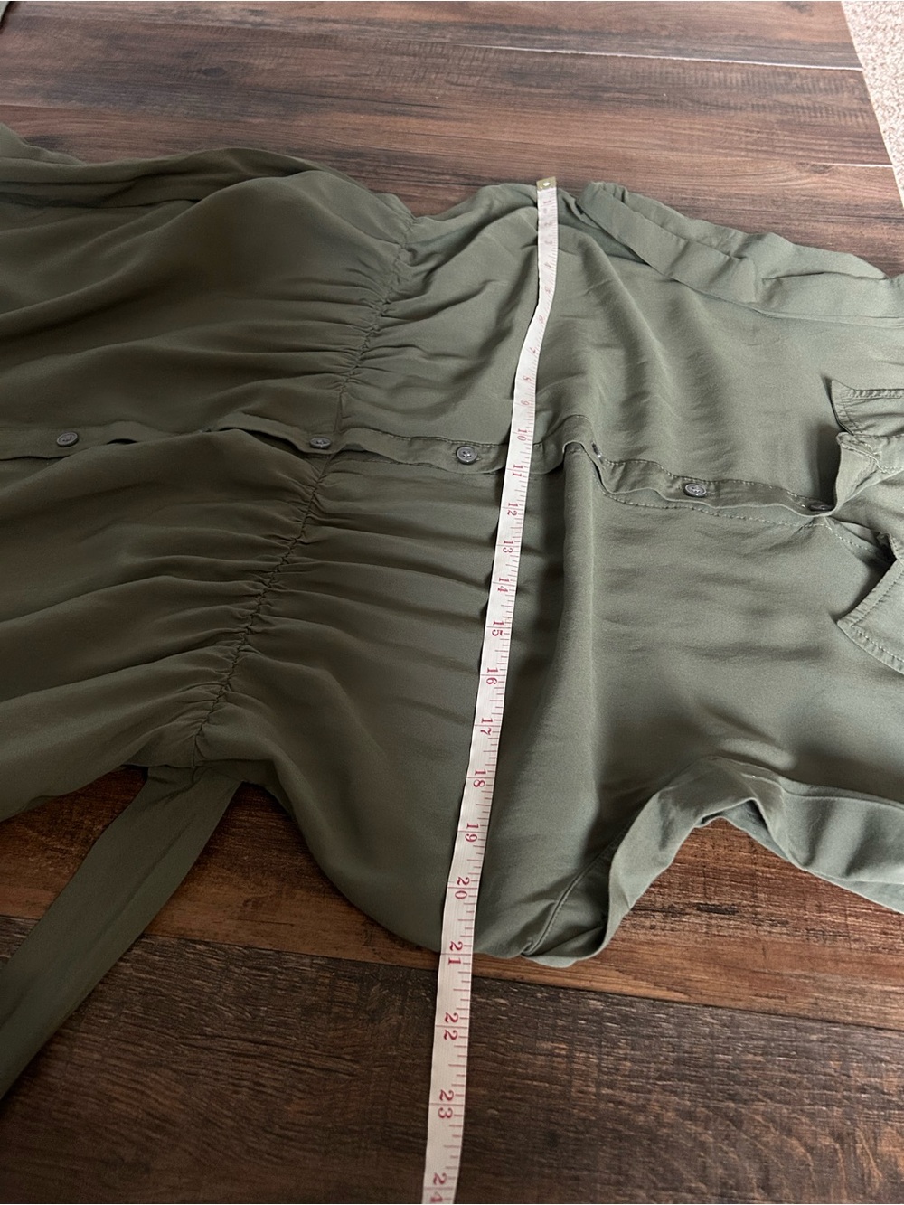 Sz L Banana Republic Sleeveless Olive Midi Shirt Dress button down w/ Waist Tie - Picture 8 of 10